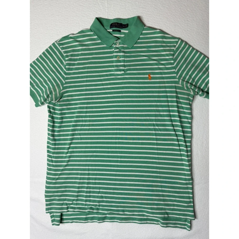 Polo Ralph‎ Lauren Men Custom Fit Striped Polo Shirt Green White Size XL